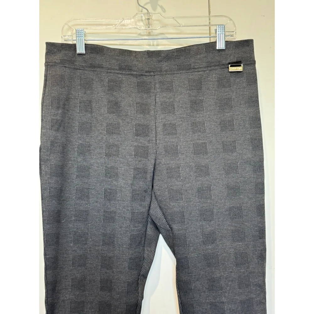 Women's Calvin Klein L Dark Grey Plaid stretch pull on pants